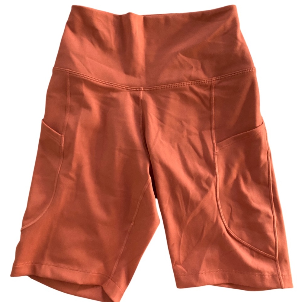 Nike Dri-Fit One High Waisted 8” Orange Biker Shorts With Pockets Sz S NWT
